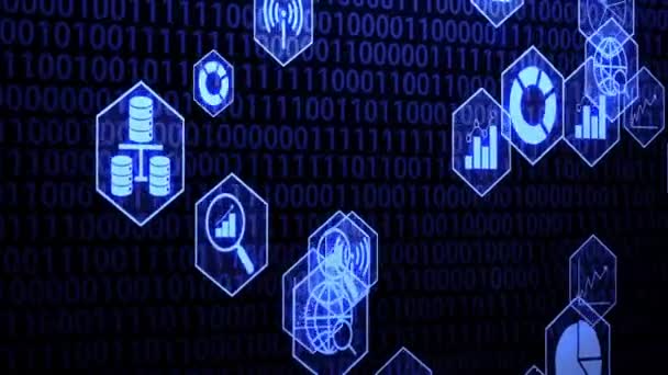 Big Data Ikon Készlet Hexagon Border Hovering Randoming Binary Code — Stock videók