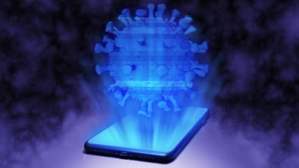 Rendering Virus Coronavirus Cell Model Holograma Proyección Desde Smartphone Suelo — Vídeos de Stock