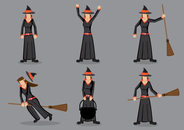 Zwarte heks Cartoon karakter vectorillustratie — Stockvector