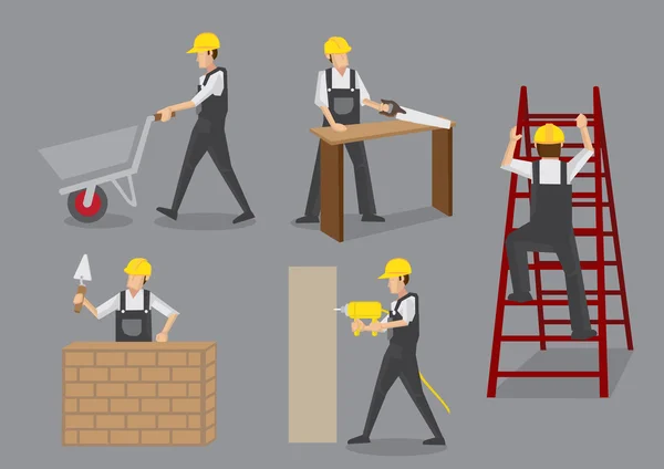 Construction Worker at Work Vector Characters — Stock Vector