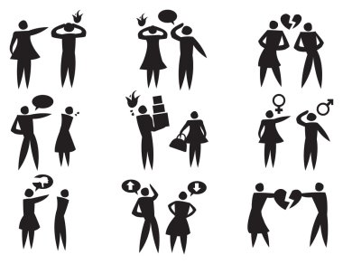 Erkek kadın ilişkileri vektör Icon Set arasında anlaşmazlık