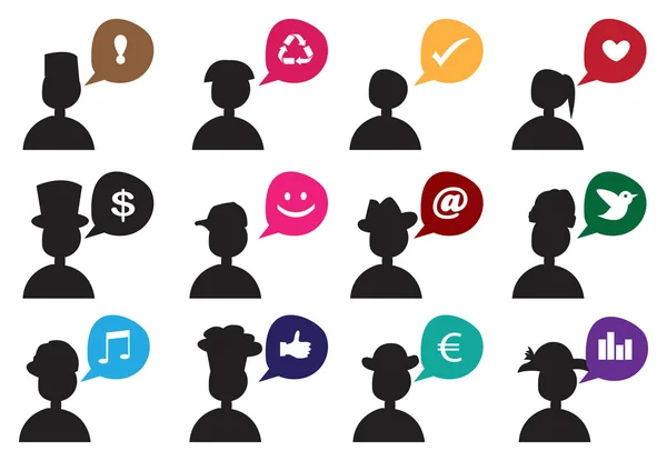 People Silhouette Speech Bubble Icon Set — Stock Vector