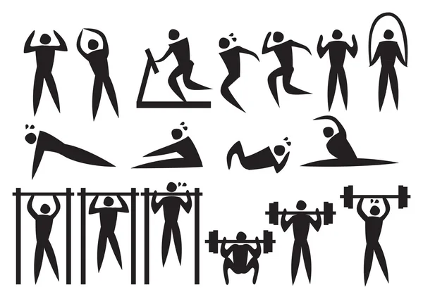 Icon of sport man in the different exercise activities. — Stock Vector