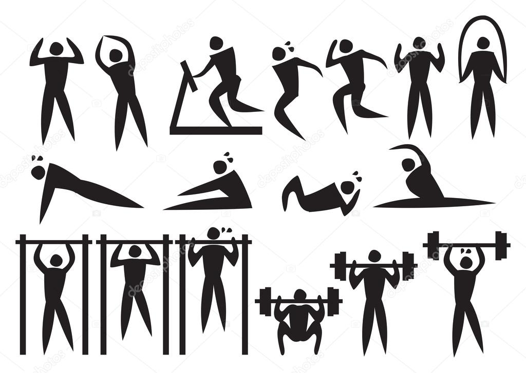 Icon of sport man in the different exercise activities.