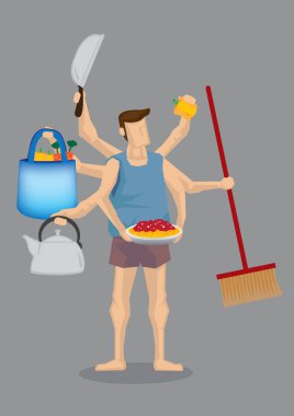 Ev kocası Multitasking vektör karikatür çizim