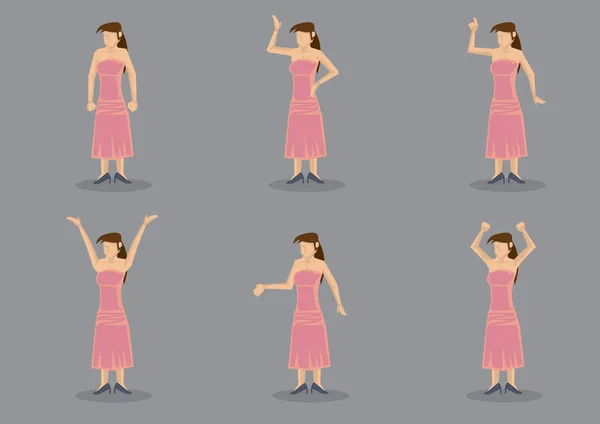Cartoon dam i rosa klänning vektor karaktär Illustration — Stock vektor
