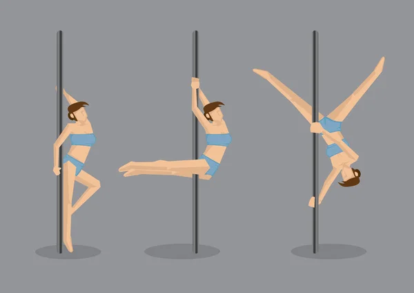 Pole Dance Stunts flyttar Vector tecken Illustration — Stock vektor