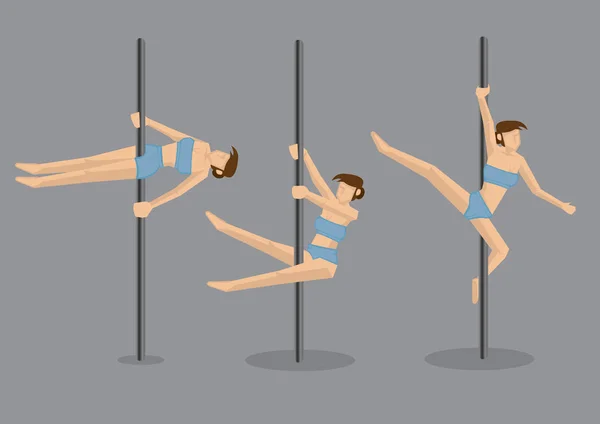 Pole Dancing Techniques Vector Cartoon Illustrazione — Vettoriale Stock