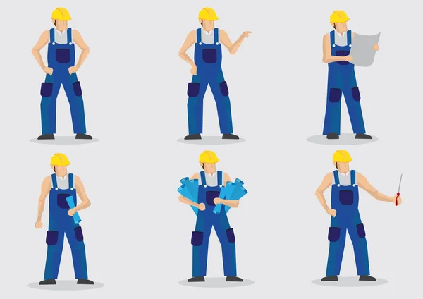 Trabalhador de construção Vector Desenhos animados Conjunto de caracteres — Vetor de Stock