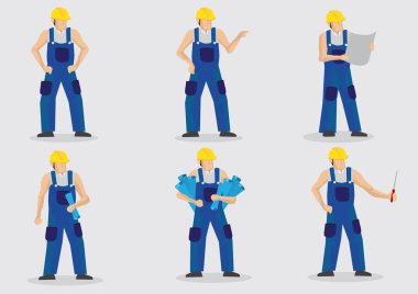 Construction Worker Vector Cartoon Character Set