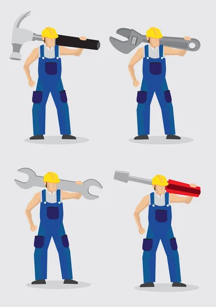 Travailleur de la construction avec de grands outils Illustration vectorielle — Image vectorielle