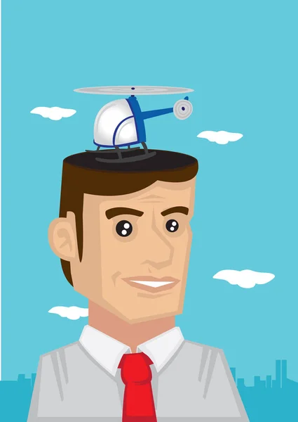 Dessin animé Homme avec hélicoptère Dream Vector Illustration — Image vectorielle
