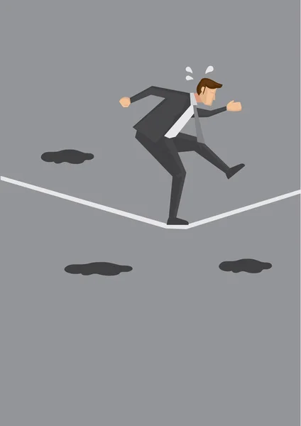 Nervous Businessman Walking a Tightrope — Stock Vector