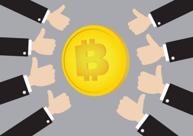 Bitcoin resimde başparmak ups el ile.