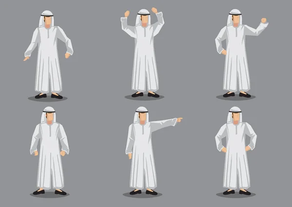 Muslimský muž kreslená postava v bílé islámské kostým vektor Ill — Stockový vektor
