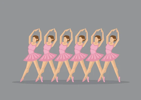 Group of Ballet Dancers En Pointe in Pink Vector Illustration — Stock Vector