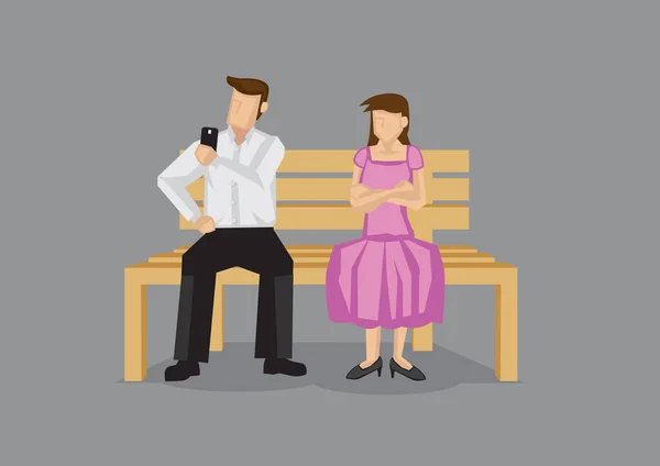 Using Mobile Phone on a Date Vector Illustration — Stock Vector