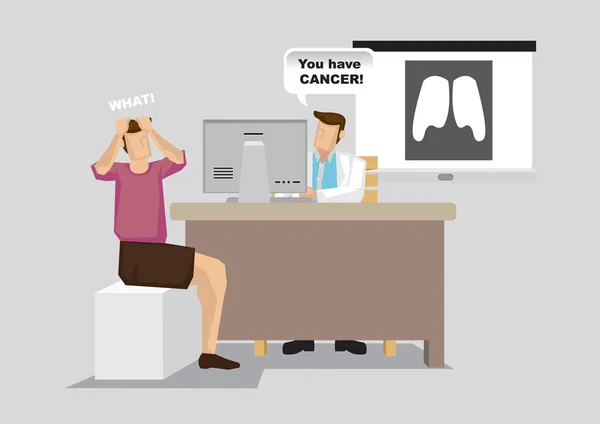 Paciente de dibujos animados diagnosticado con cáncer de pulmón durante el médico Consultar — Archivo Imágenes Vectoriales