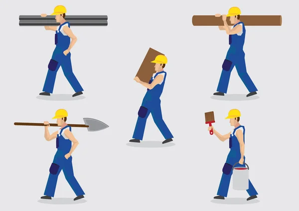 材料のベクトル図を運ぶ建設労働者 — ストックベクタ