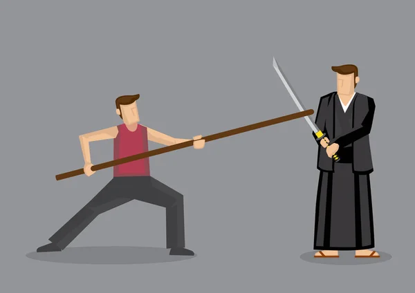 Kungfu chino versus japonés Kendo artes marciales Sparring Vecto — Vector de stock