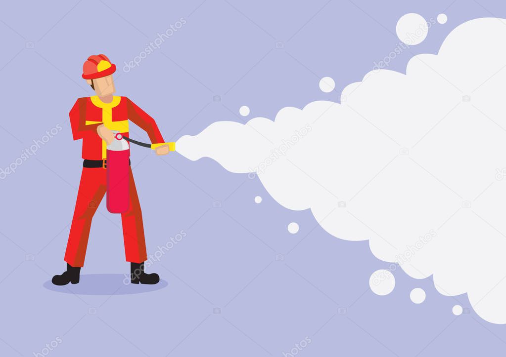 Firefighter Spraying Firefighting Foam Vector Cartoon Illustrati