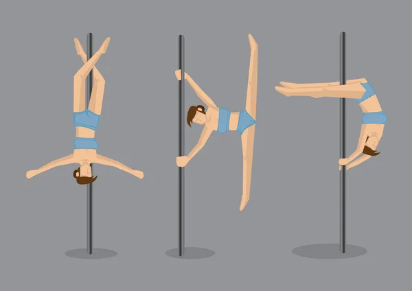 Bailarines de poste realizando acrobacias desafiantes de gravedad — Vector de stock