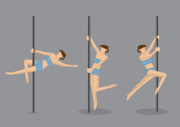 Sexy poste bailarines girando en poste vector carácter conjunto — Archivo Imágenes Vectoriales