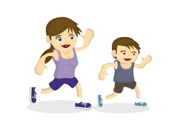 母亲和儿子一起锻炼表现出坚强的结合 betw — 图库矢量图片