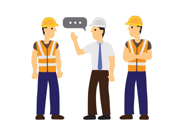 Conversation between the foreman and his construction workers. C — Stock Vector