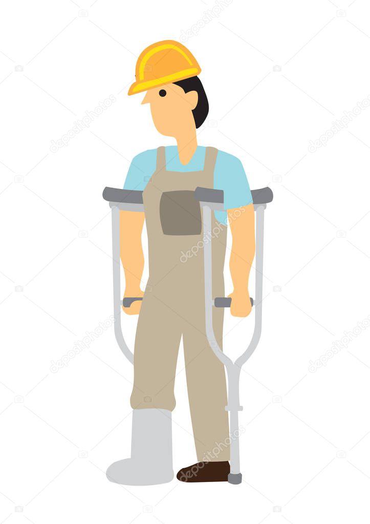 Injured construction worker with a broken leg. Concept of work a