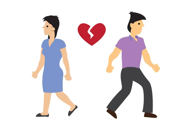 Άνδρες και γυναίκες ζευγάρι με ραγισμένη καρδιά. Έννοια του διαζυγίου, disa — Διανυσματικό Αρχείο