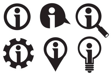 Siyah ve Beyaz Bilgi Vektörü Simgesi Ayarlandı