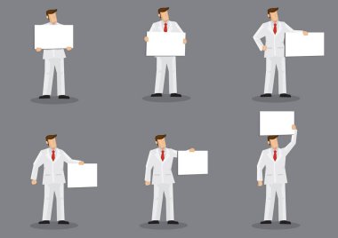 Beyaz Takım Elbiseli Çizgi Film Adamı Pano Vektörü Tutuyor