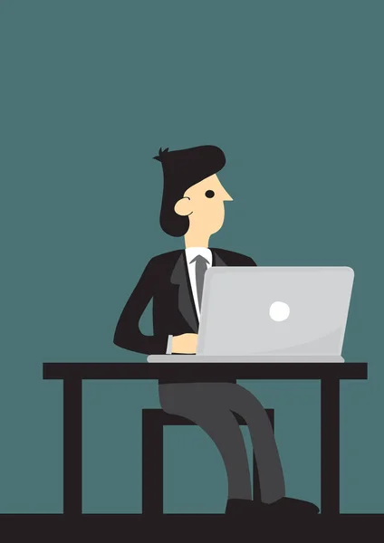 Homme d'affaires en costume travaillant sur un ordinateur portable à son bureau — Image vectorielle