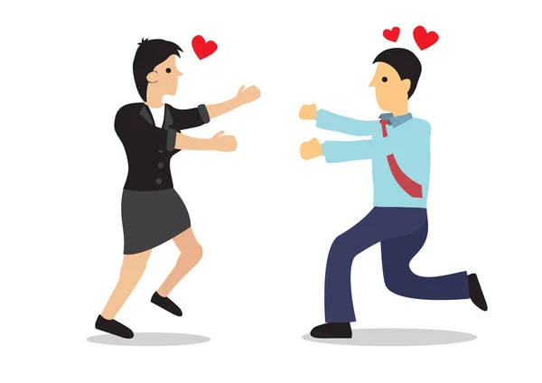 Pareja corriendo hacia el otro con amor. Concepto de amor y — Vector de stock