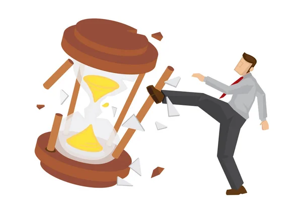 Businessman break the hourglass. Concept of time management or u — Stock Vector