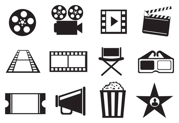 Preto e branco cinema filme entretenimento vetor ícone conjunto — Vetor de Stock