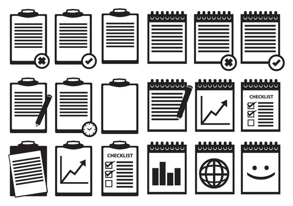 Black and White Clipboard Notebook Vector Icon Set — ストックベクタ