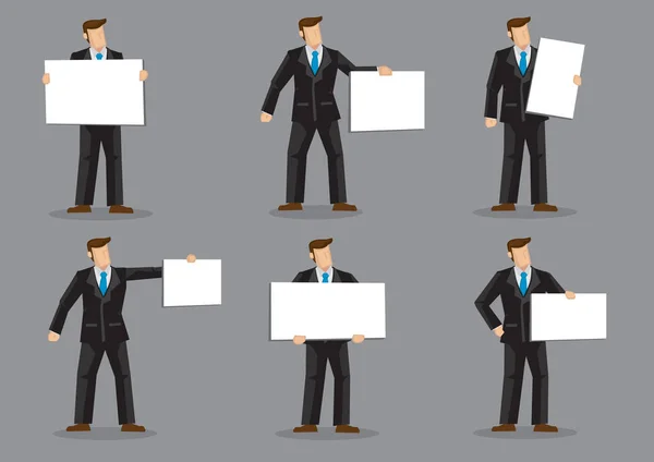 Cartoon Businessman in Suit holding Placard Vector Character Set — Stockový vektor