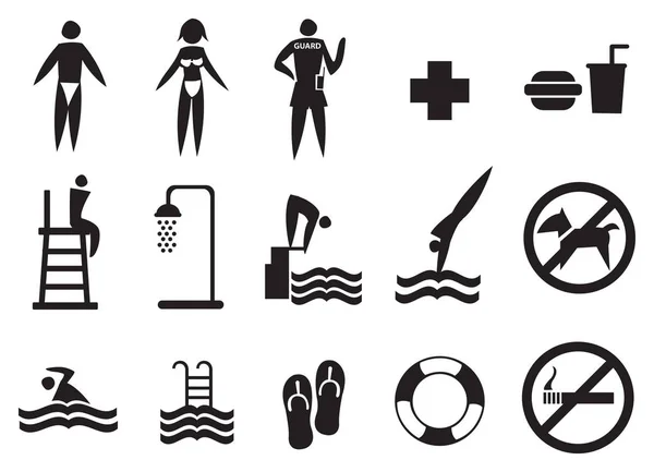 Juego de iconos de vectores de signos de piscina — Vector de stock