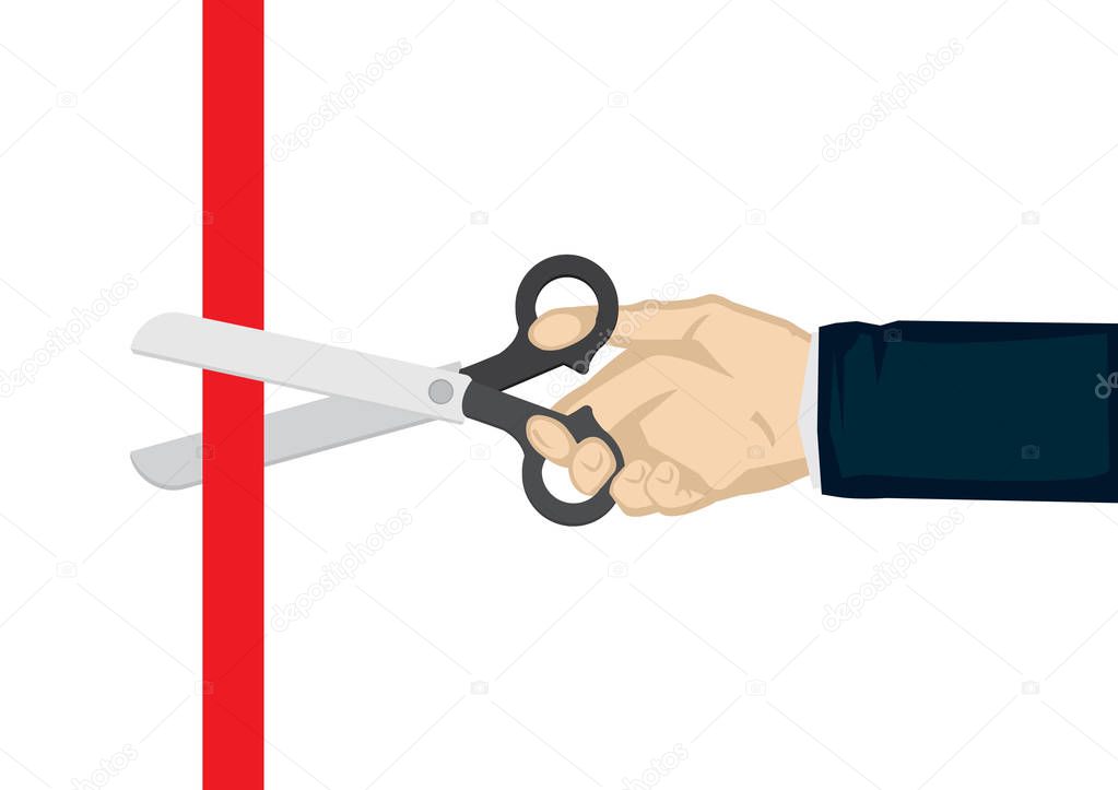 Vector illustration of red ribbon cuttting ceremony. 