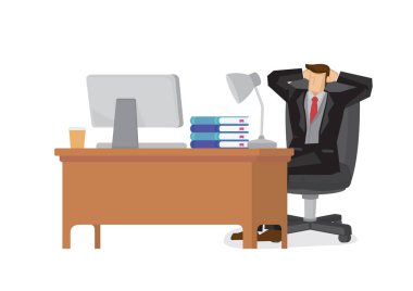 Takım elbiseli bir iş adamı dizüstü bilgisayarla işini bitirdi.