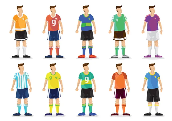 Collection de footballeur ou joueur de football en maillot différent / ou — Image vectorielle