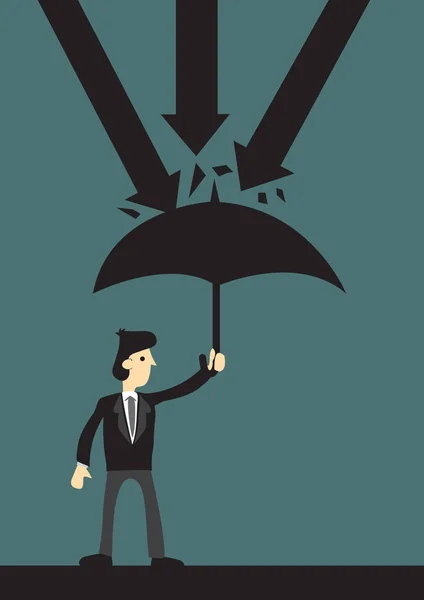 Podnikatel držící deštník, který se chrání před nebezpečím. — Stockový vektor