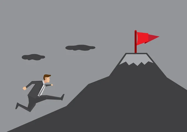 Businessman Running Uphill Towards Goal — Stock Vector