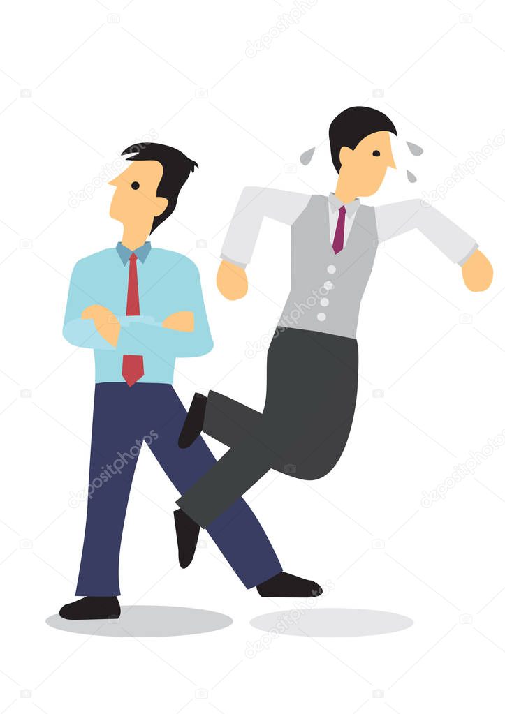 Businessman sabotage his colleague. Concept of corporate bully o