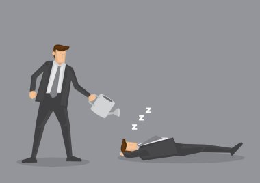 Uyuyan İşadamı Vektör İllüzyonu Üzerine Su Kutusu