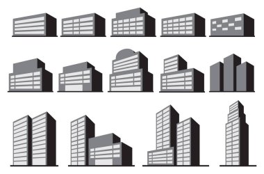 Yüksek Katmanlı Ofis Bina Blokları Vektör Simgesi Ayarları