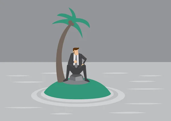 Hombre de negocios solitario atrapado en la pequeña isla Vector Illustration — Vector de stock