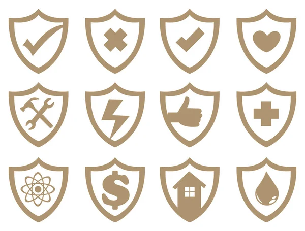Juego de iconos de vectores de símbolo de escudo — Vector de stock